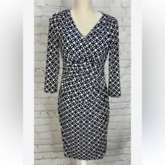 Ralph Lauren Dresses & Skirts - Ralph Lauren Geometric Faux wrap Dress. Navy and white. Size 16. EUC.